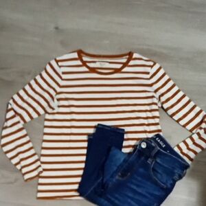 Madewell Kids Long Sleeve Tee - Orange and White Stripes